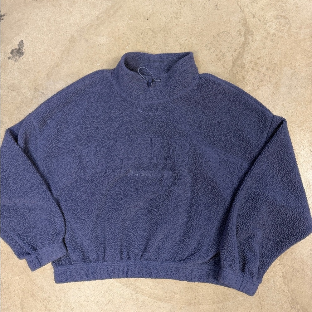 PLAYBOY Navy Mock-Neck Fleece Sweater